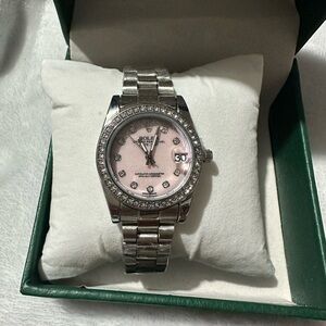 Silver Hardware Pink with White Rhinestones Women’s Watch